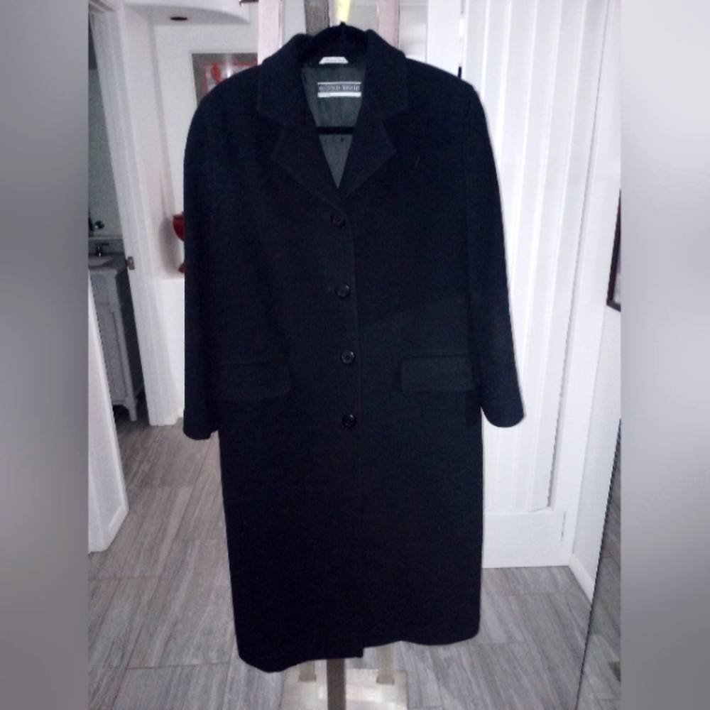 Vintage long pea coat black unisex, Accento By Marzotto.